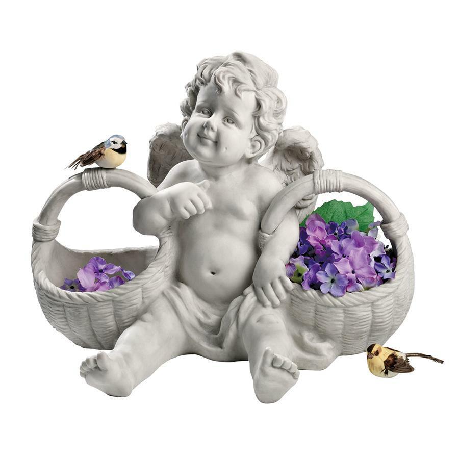 Baby Angel Cherub With Twin Bountiful Baskets Heavenly Angel Decorative Statue