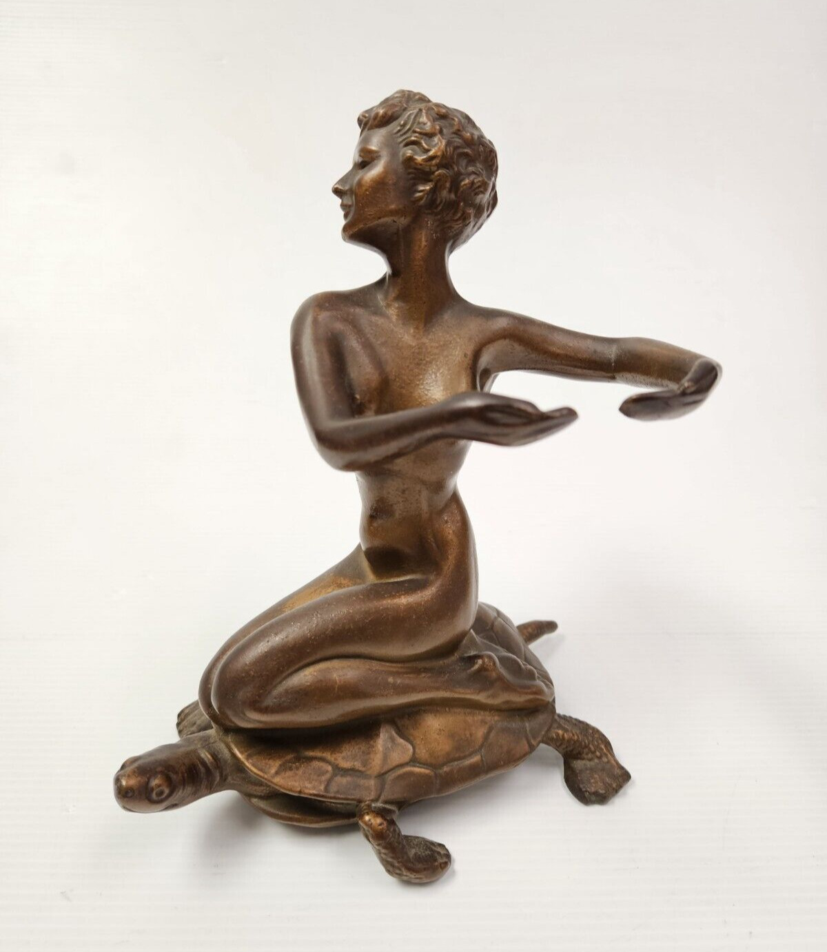 Fine McClelland Barclay 1931 Nude Woman Bronze Sculpture on Tortoise Sea Turtle
