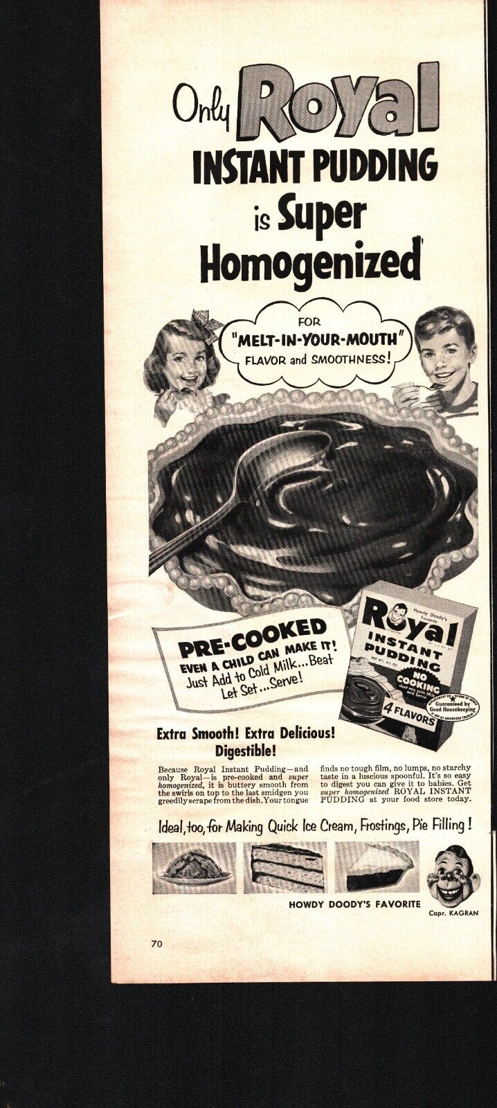 1954 Royal Instant Pudding Howdy Doody\'s Favorite Good Housekeeping Print Ad b5