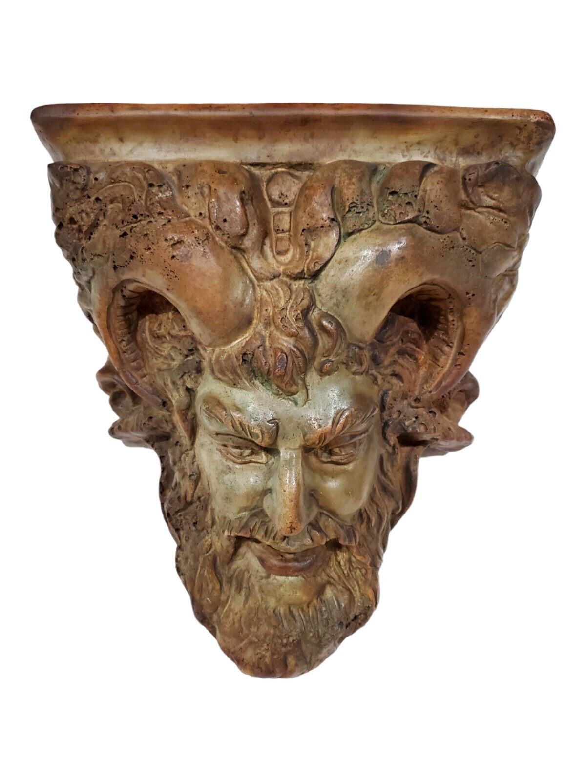Heavy Antique Vintage Satyr Pan Faunus Head Wall Mythological Corbel Shelf Rare
