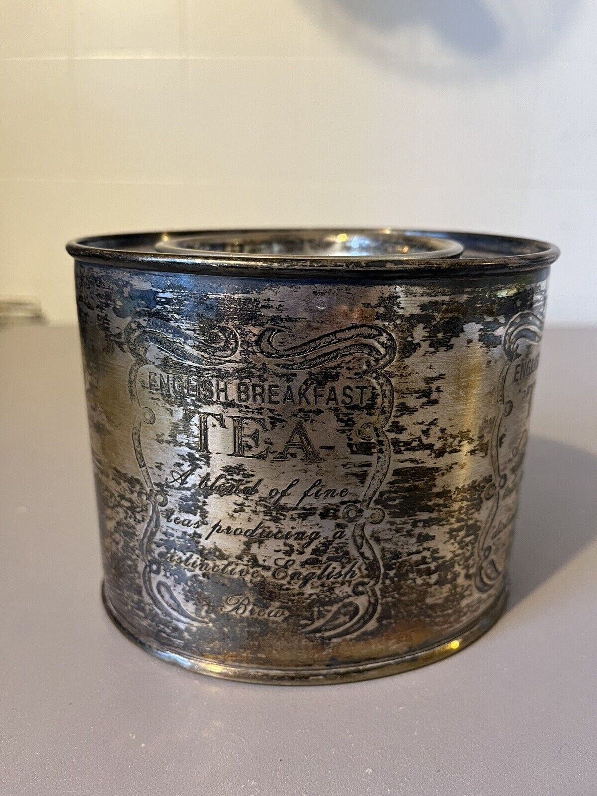 Vintage Silver Plated English Breakfast Decorative Tin Made In India