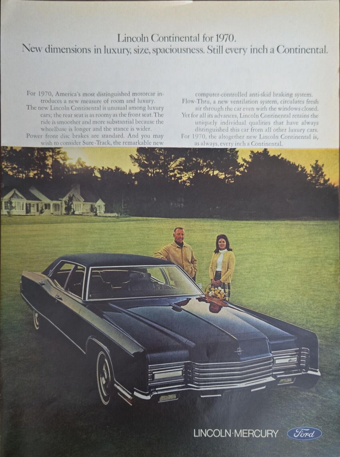 1969 Vintage Print Ad Ford Lincoln Mercury New In 1970 Spacious Man & Woman