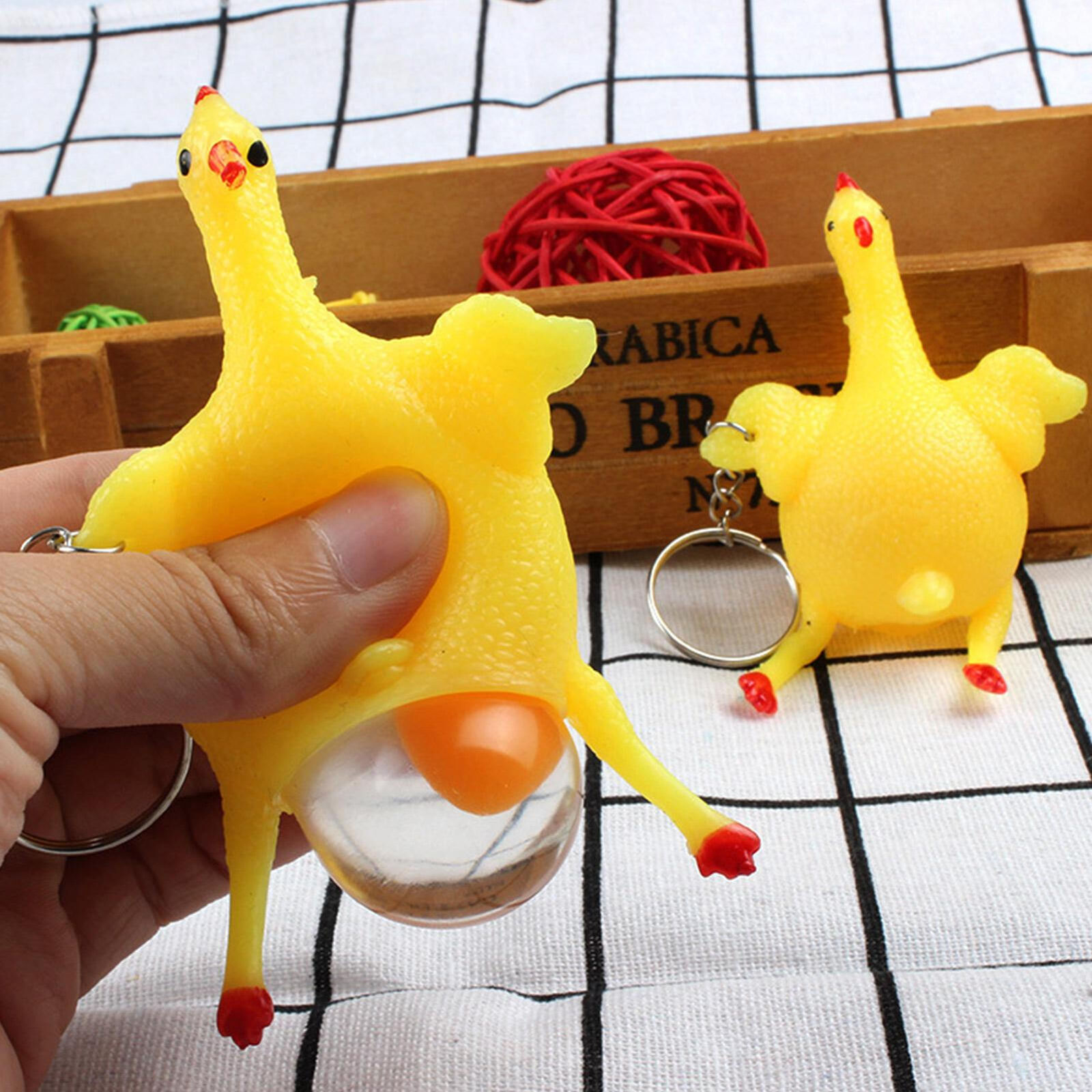 Novelty Chicken Keyring Key Chains Pression Toy Chicken Egg Laying Hens Keychain