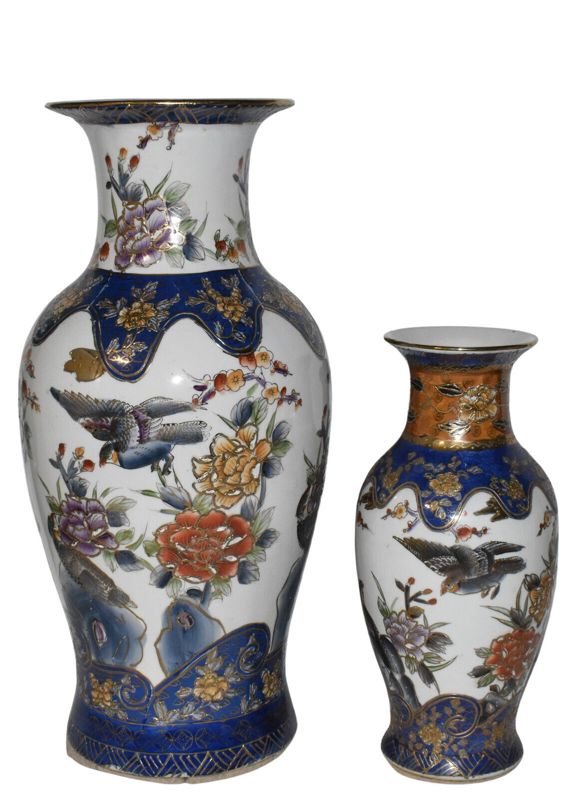 Pr Vintage Chinese Cloisonne Enamel Vases Hand Painted/Decorated Porcelain Vases