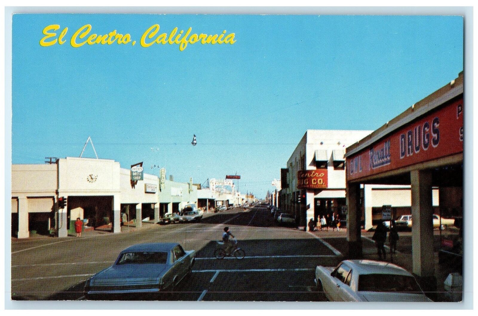c1950's Main Street Famous Imperial Valley Classic Cars El Centro CA Postcard