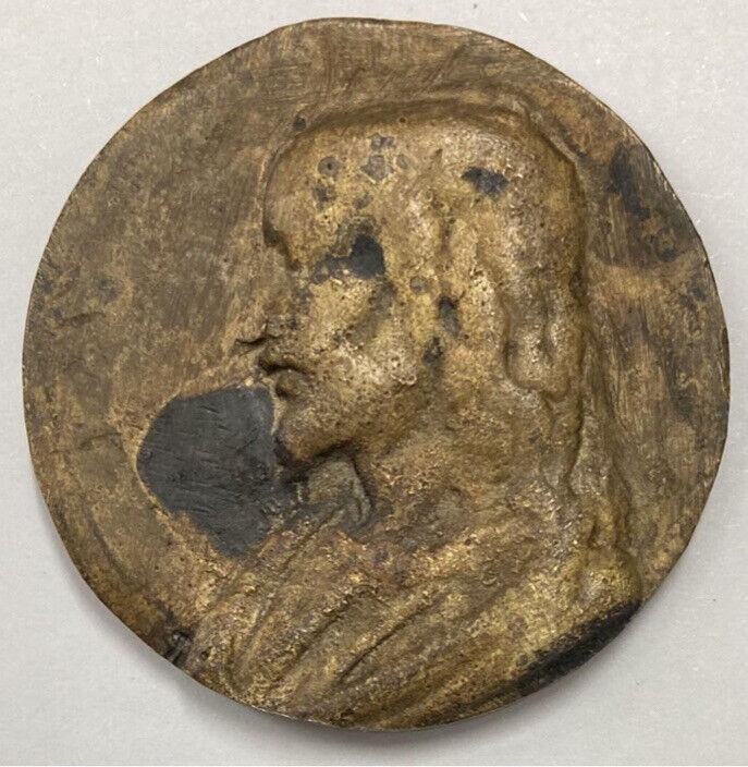 Antique Italy bronze Jesus medal 16th Century Rare Hebrew Inscription Messiah