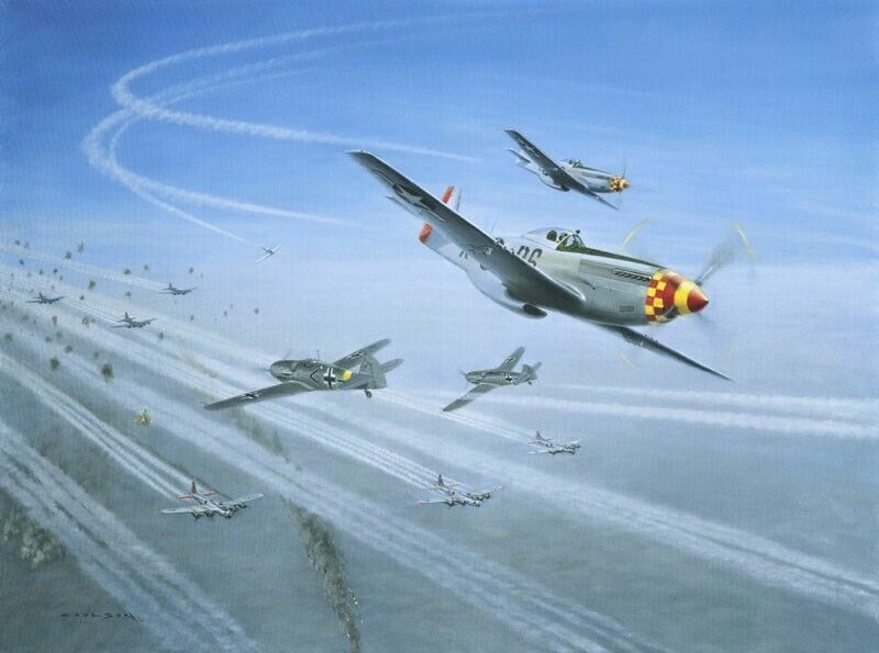 TOP COVER by Gerald Coulson aviation art Aces Edition signed by 5 WWII US Aces