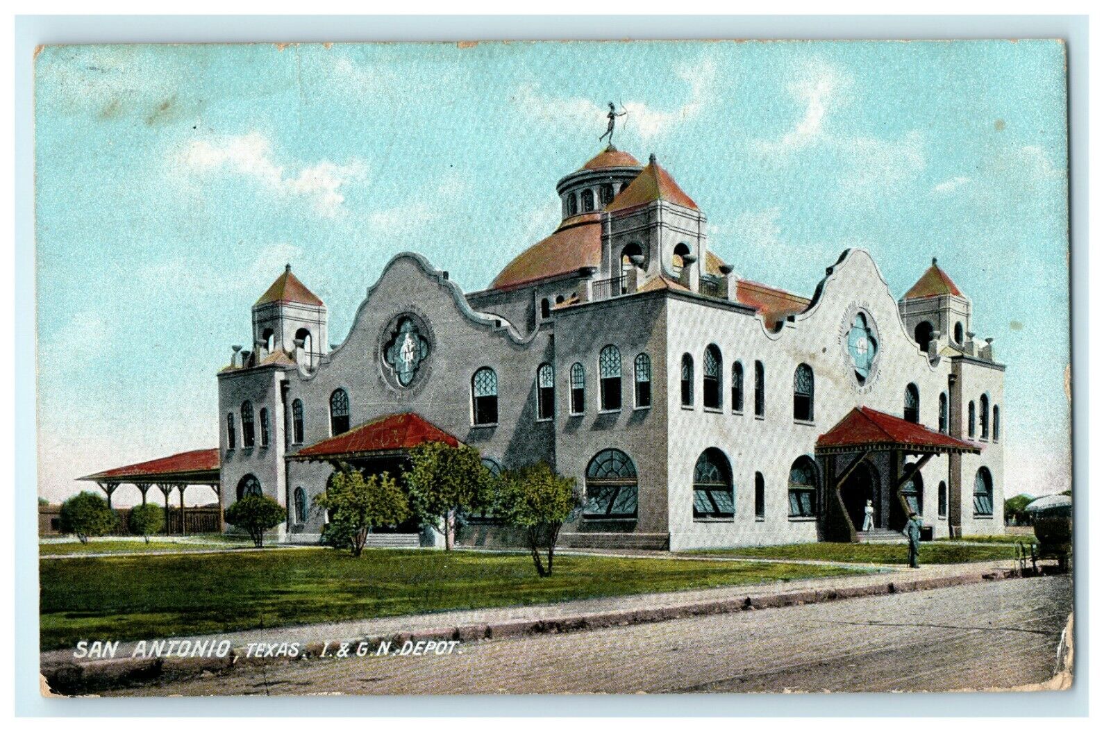 1912 I & G.N. Depot, San Antonio Texas TX Posted Antique Postcard