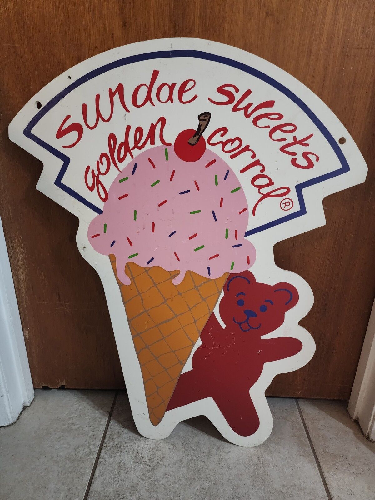 RARE DOUBLE SIDED GOLDEN CORAL DISPLAY SIGN ICE CREAM