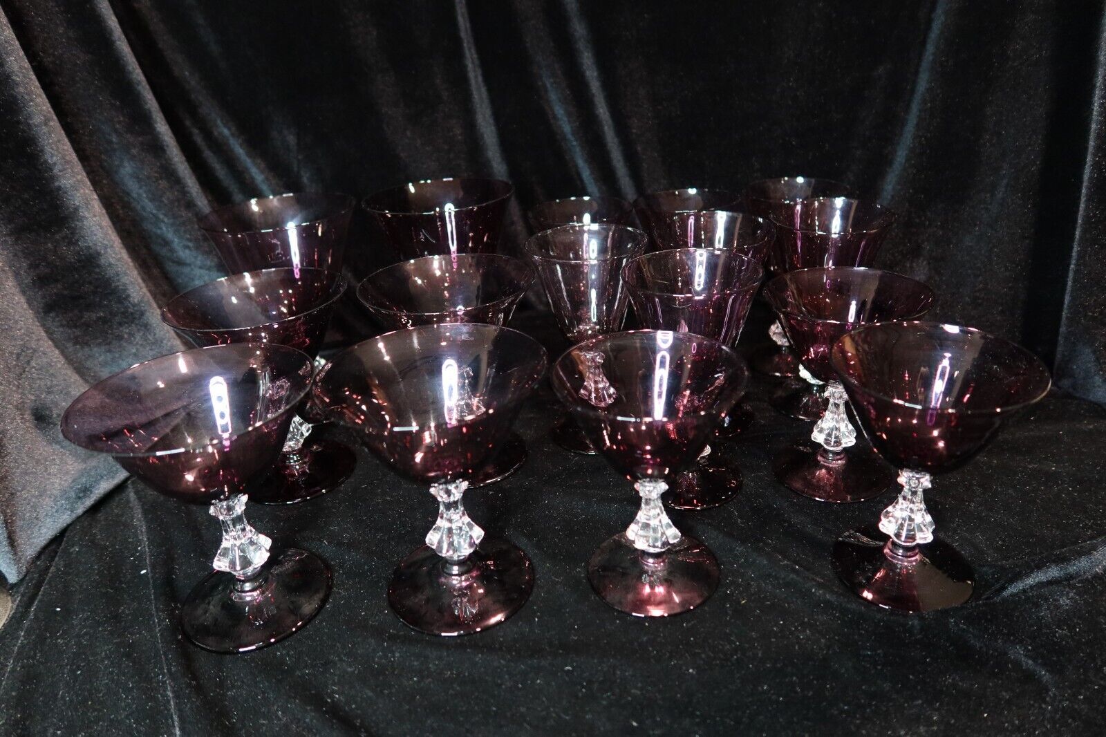 BRYCE AMETHYST SYMPHONY 16 FOOTED GOBLETS 4 SIZES
