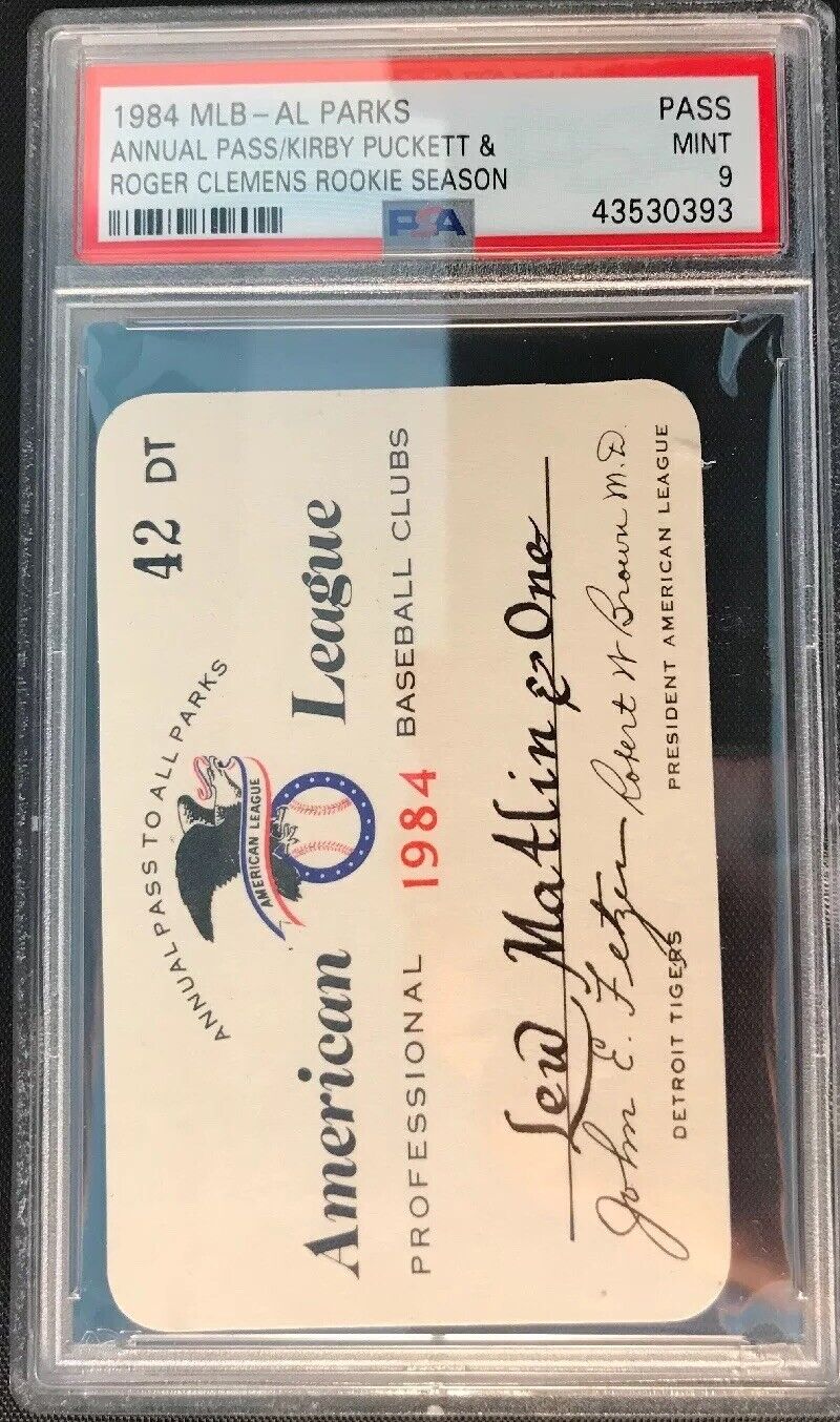 1984 Kirby Puckett Debut PSA Ticket Pass Roger Clemens Debut Red Sox MT