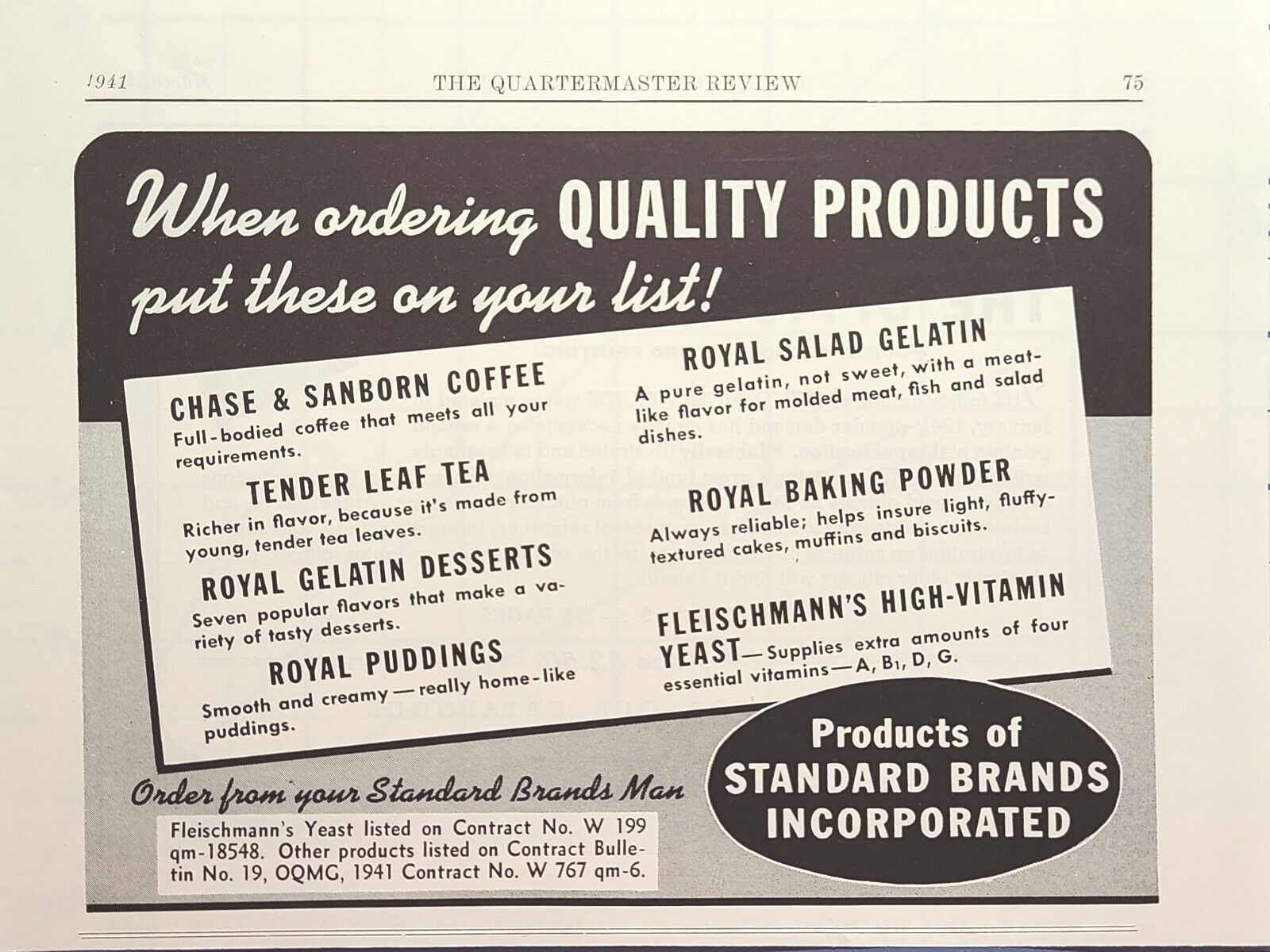 Standard Brands Inc Royal Fleischmann\'s Tender Leaf  Vintage Print Ad 1941