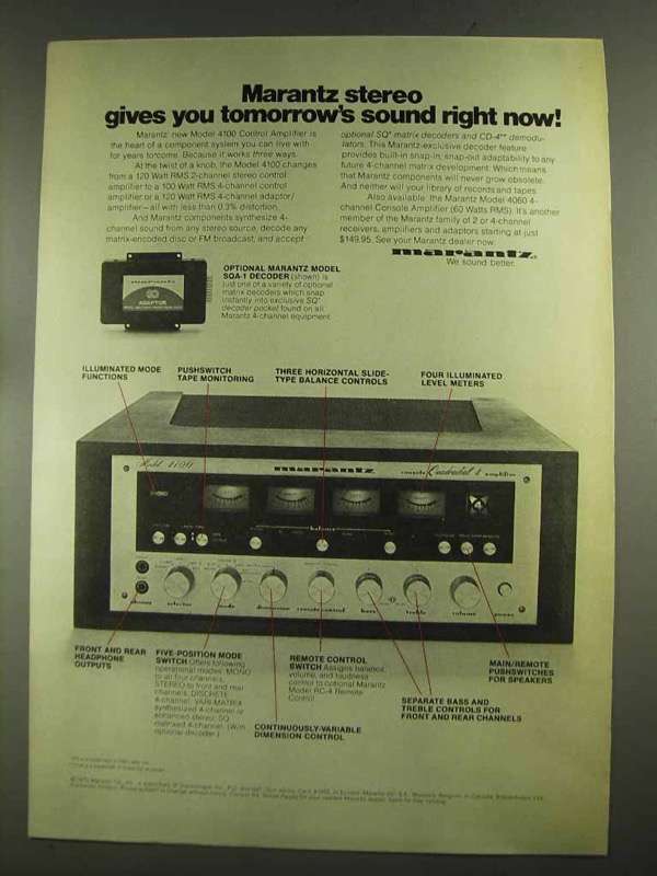 1972 Marantz Model 4100 Control Amplifier Ad