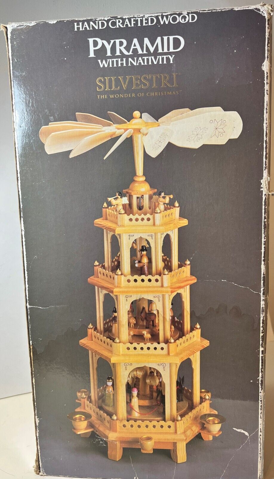 Silvestri Hand Crafted 4 Tier Wood Pyramid with Nativity The Wonder of Christmas