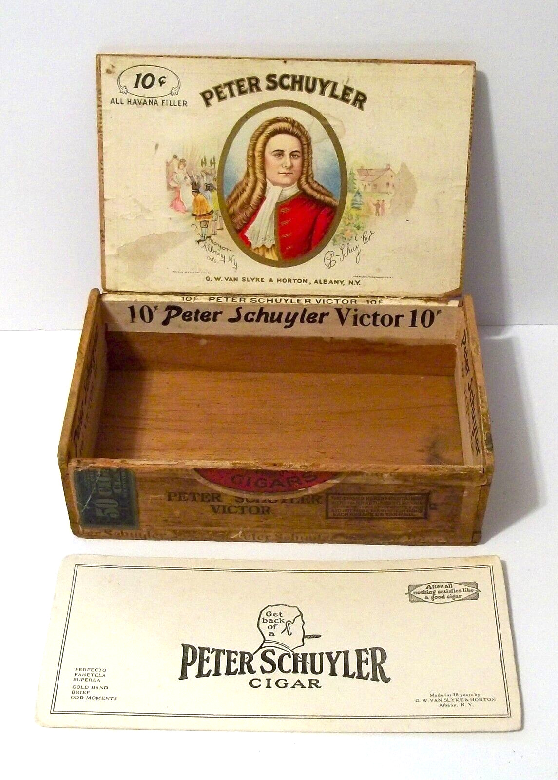 Antique Cigar Box Peter Schuyler 1st. Mayor Of Albany NY VERY RARE VICTOR CIGARS