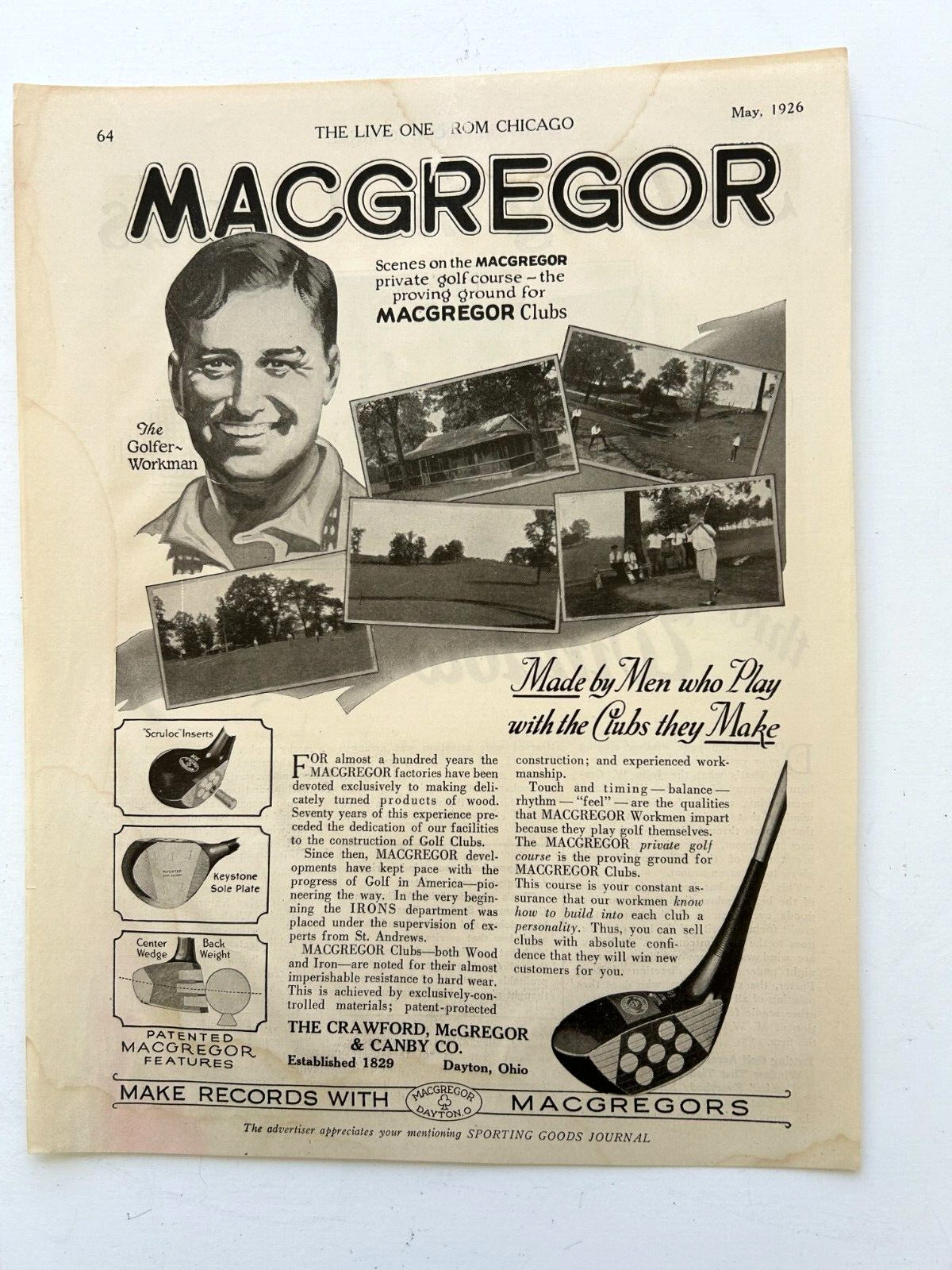 Vintage MACGREGOR golf clubs original magazine print ads 1926