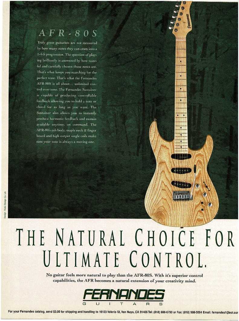 1996 FERNANDES AFR-80S Electric Guitar Vintage Print Ad