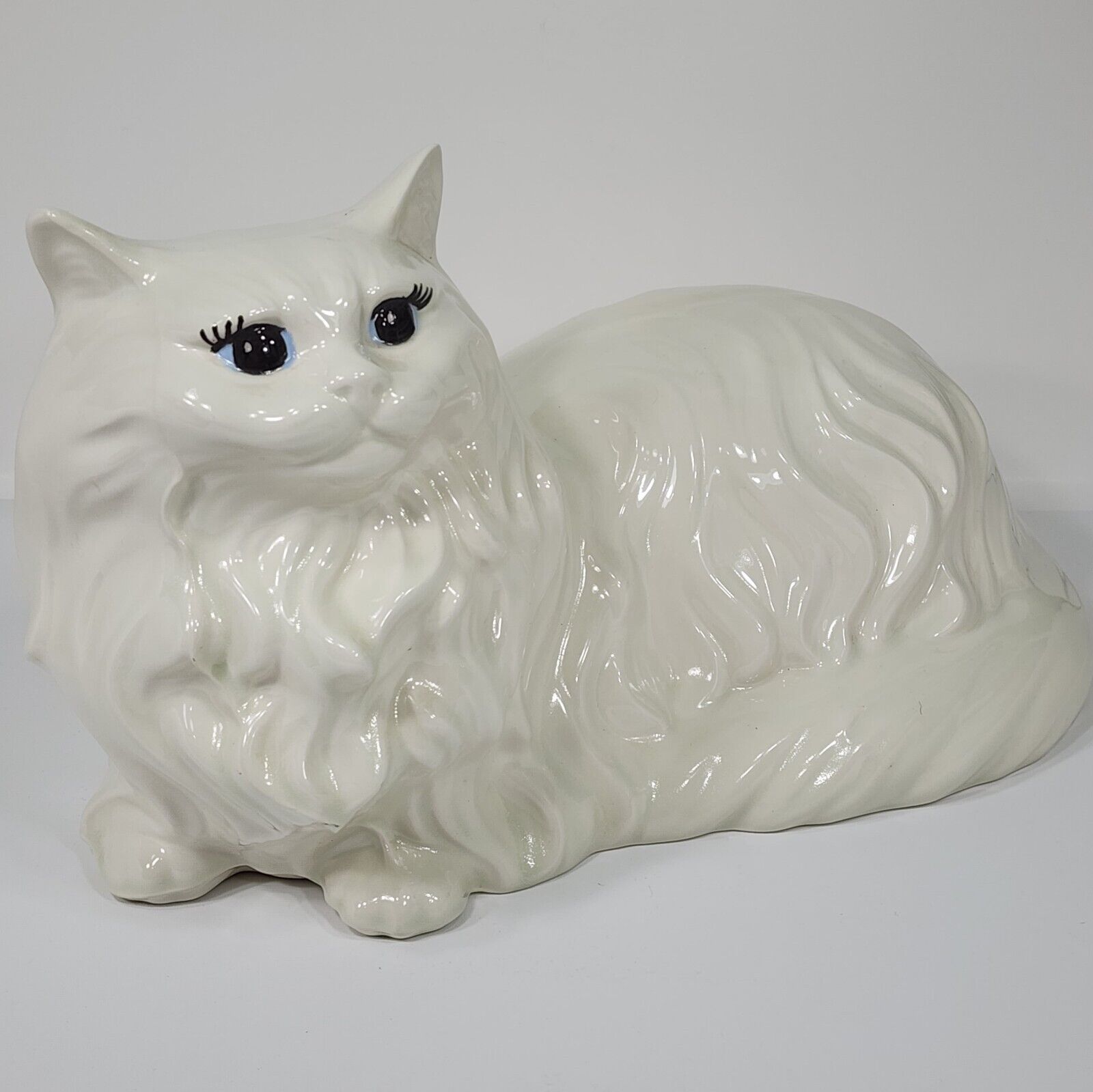 Vintage Large White Ceramic Persian Cat Statue Figurine Laying Down