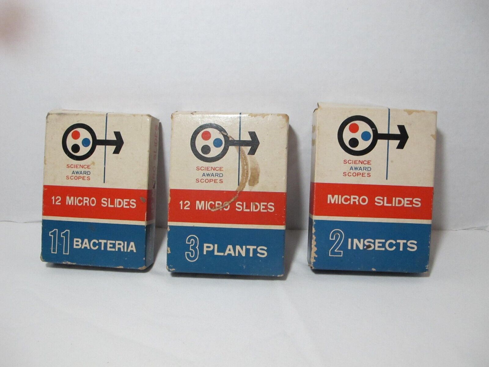 Vtg 3pc Cragstan Micro Slides Boxes Insects Plants Bacteria Science Award Scopes