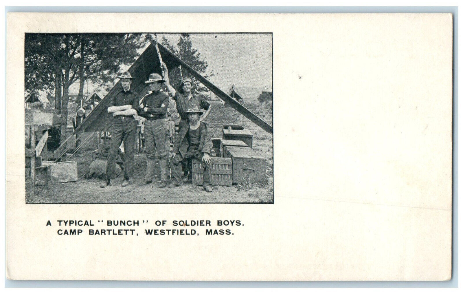 c1940's Typical Bunch of Soldiers Boys Camp Bartlett Westfield MA Postcard