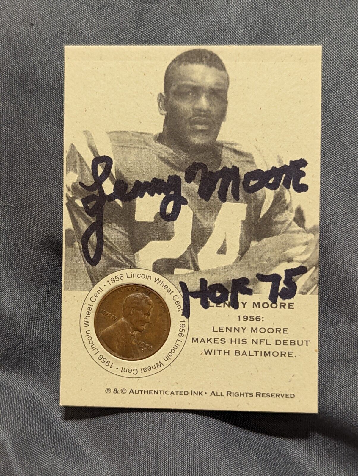 Lenny Moore Baltimore Colts Autograph Signed Card NFL Debut R & C Authenticated 