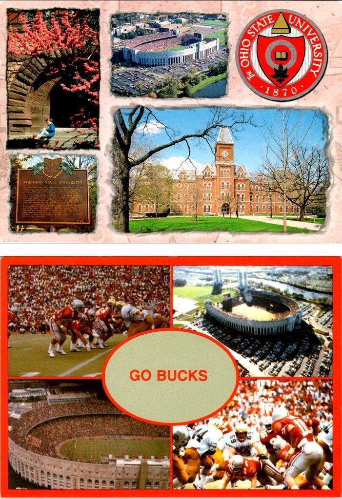 2~4X6 Postcards OH, Columbus OHIO STATE UNIVERSITY Campus & Bucks Football Games