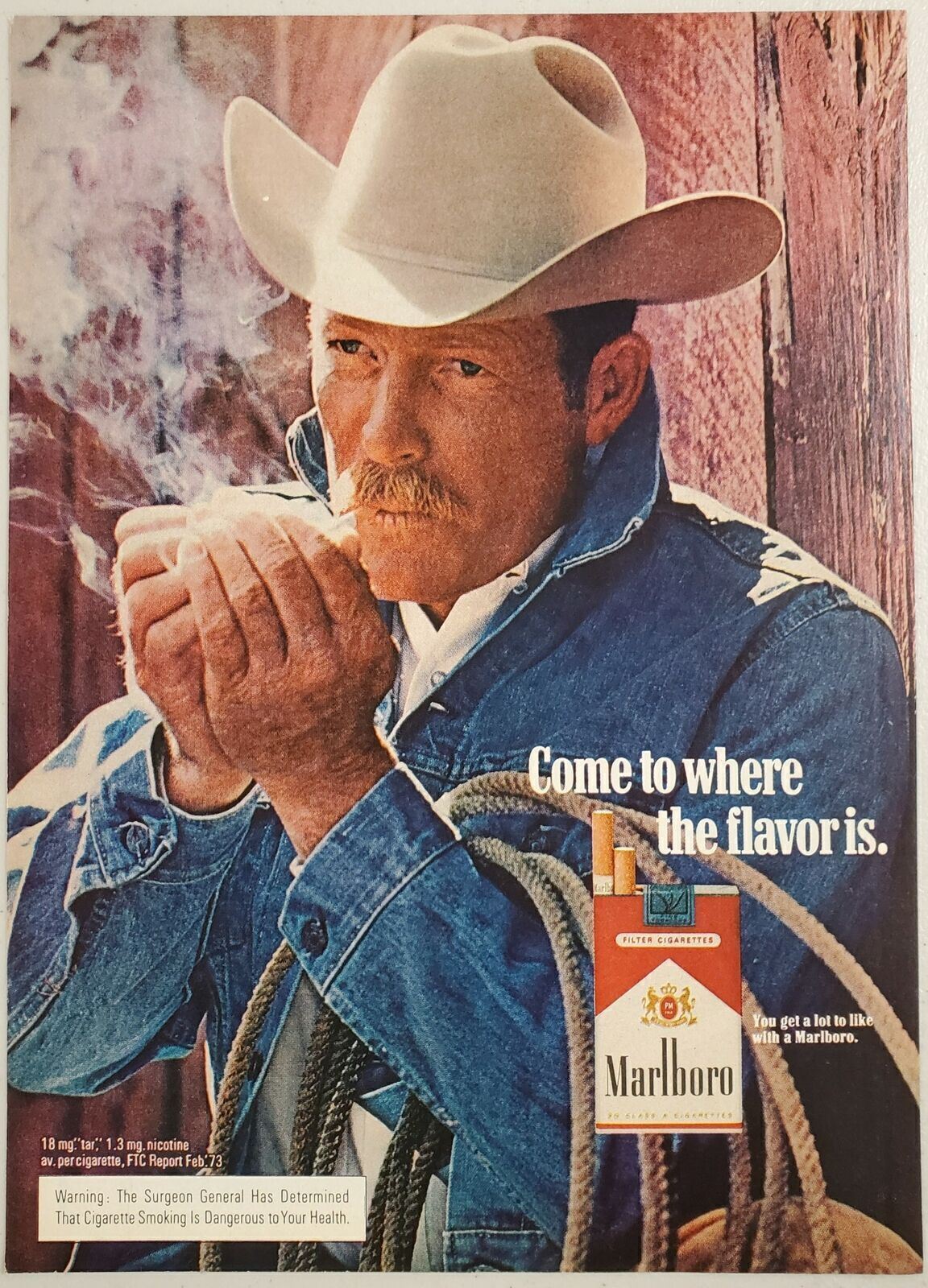 1973 Print Ad Marlboro Cigarettes Rugged Cowboy Smoking 