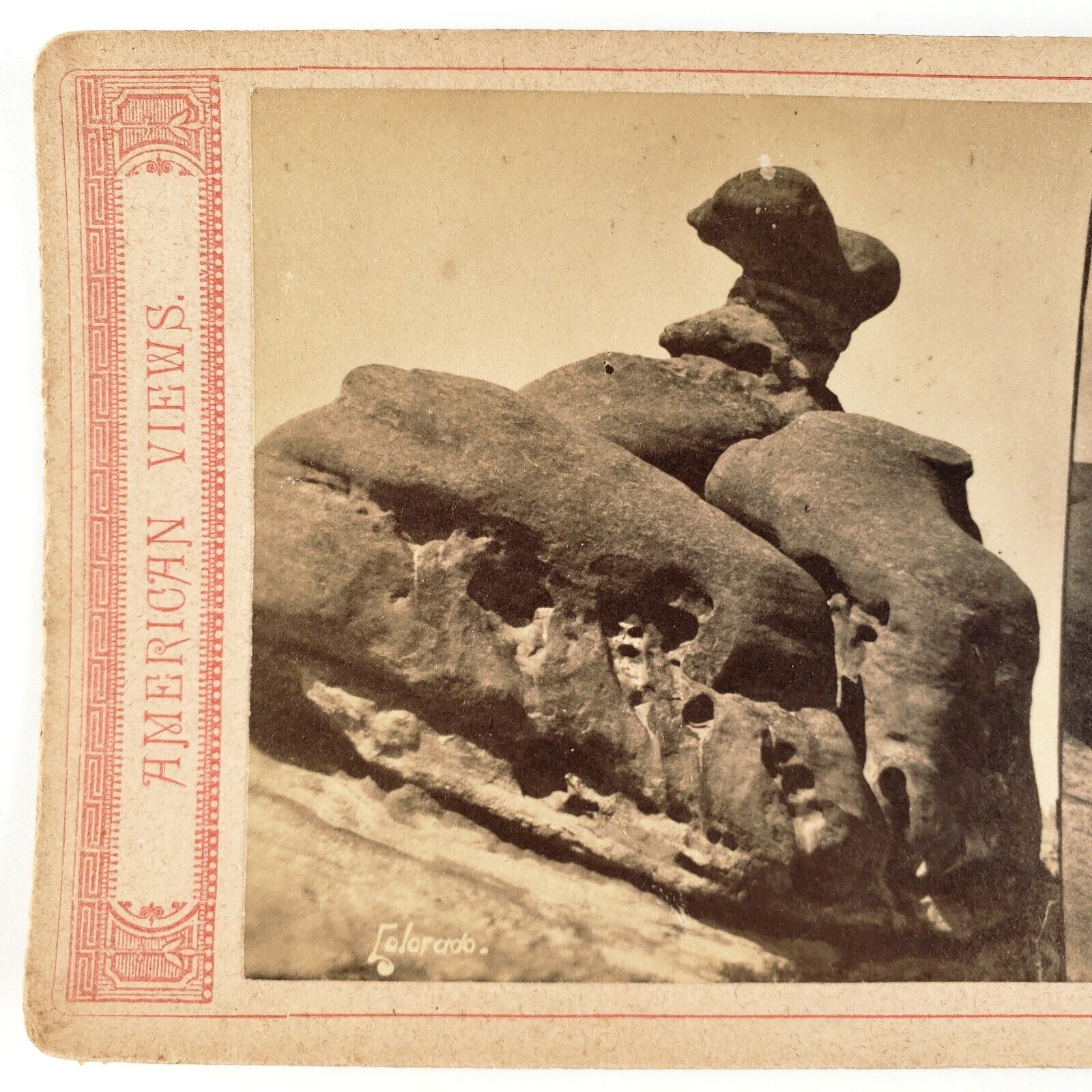 Unknown Mystery Rock Formation Stereoview c1870 Otsego County Michigan A2344