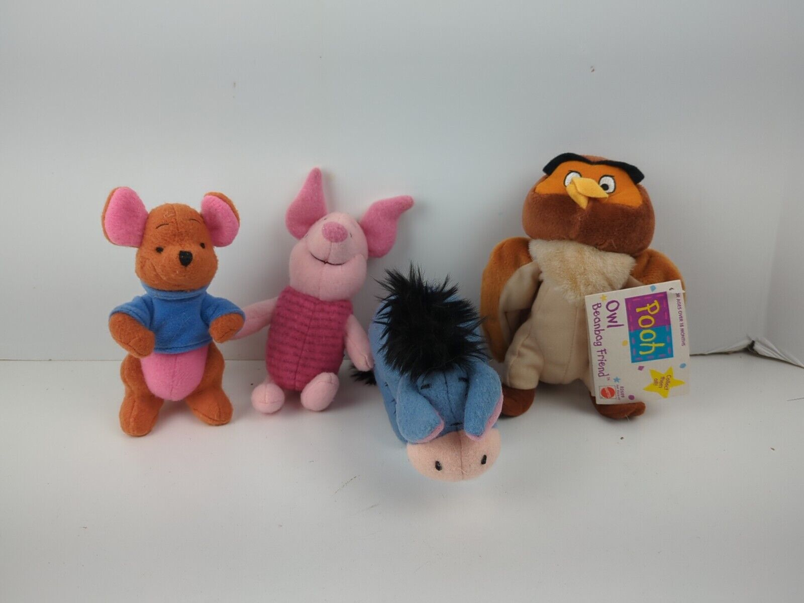 Mattel Beanbag Friends Eeyore Winnie the Pooh Plush Beanie Owl Piglet Roo Lot 4