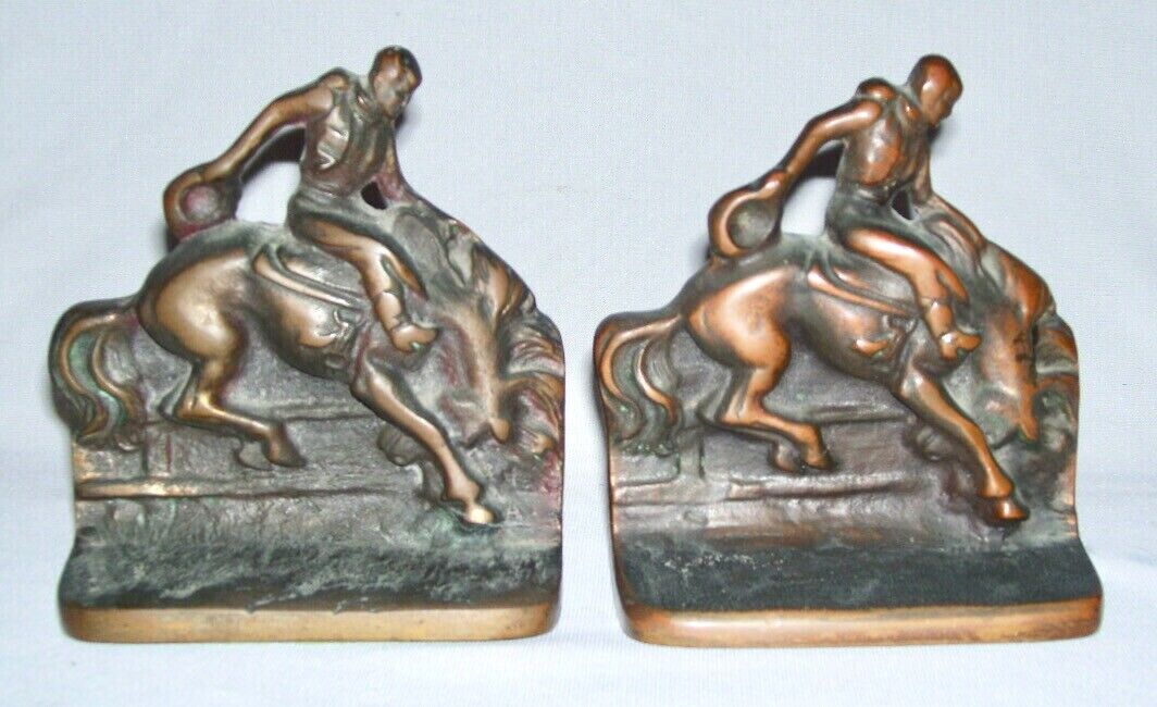 METALCRAFT ART PRODUCTS ~ Hand Wrought Solid Copper BRONC RIDER BOOKENDS~ LA, CA