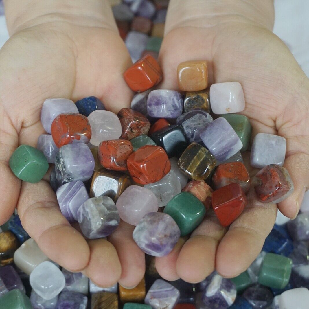 100Pcs Tiny Natural Quartz Crystal Jasper Square Mixed Gem Stones Tumble Healing