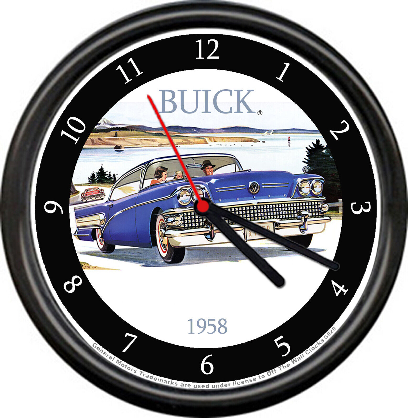 Licensed 1958 Buick 2 Door Sedan Vintage Blue General Motors Sign Wall Clock
