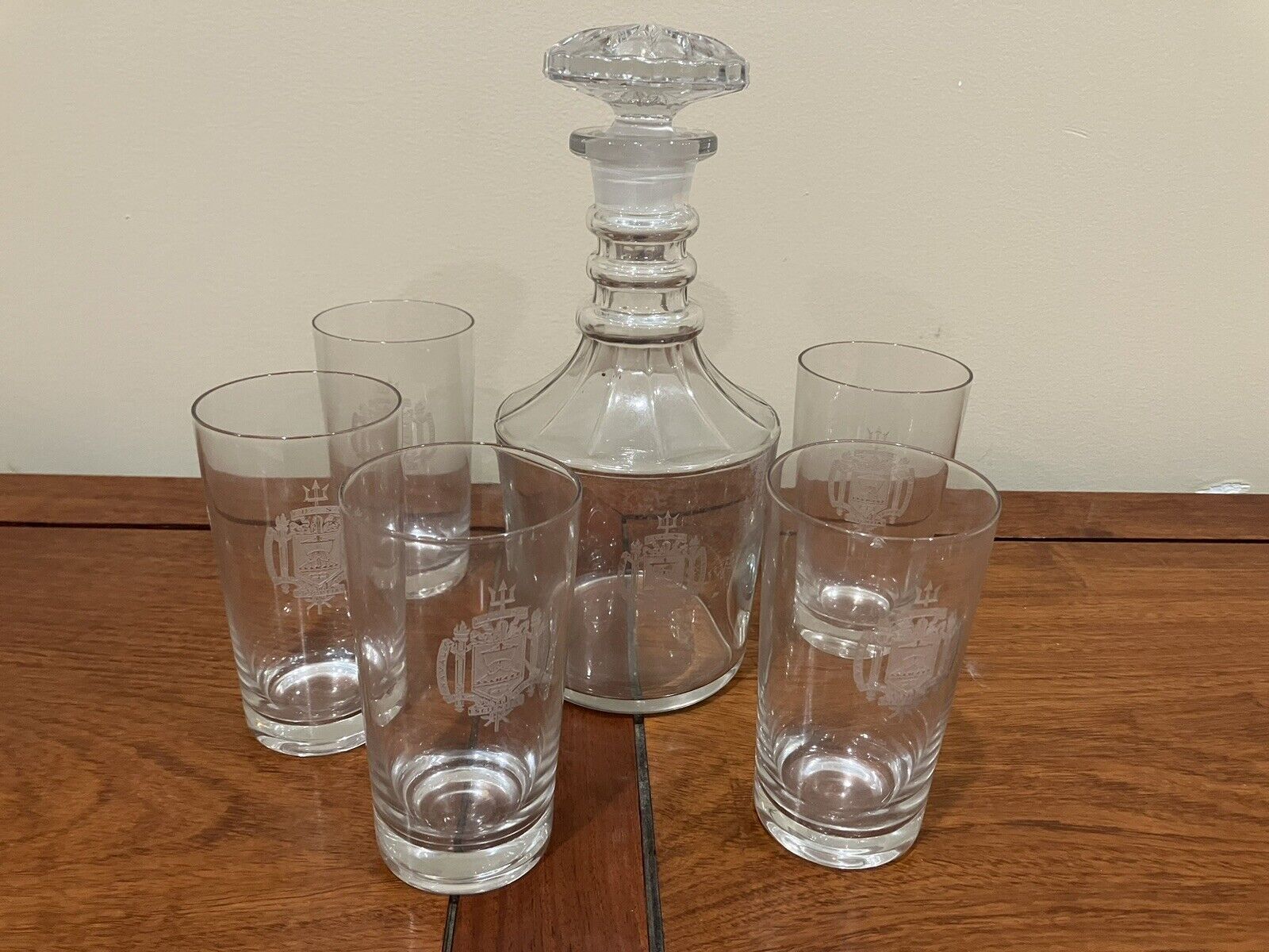 vintage naval academy caraffe and glasses