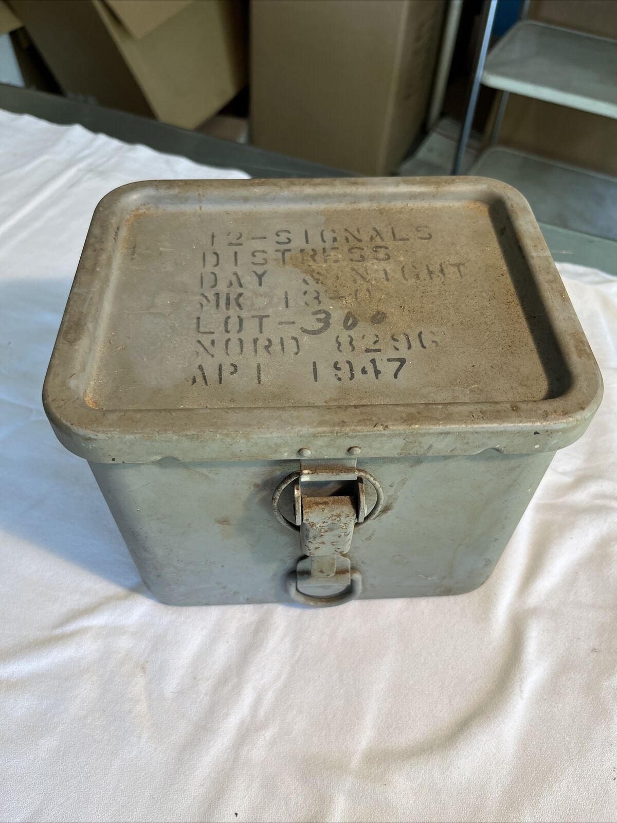 Vintage 1947 Signals Distress Metal BOX CONTAINER