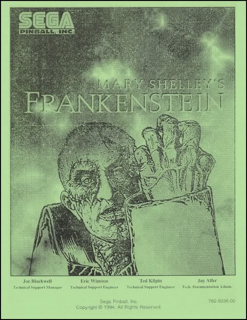 Mary Shelley Frankenstein Pinball Operations/Service/Troubleshooting Manual td