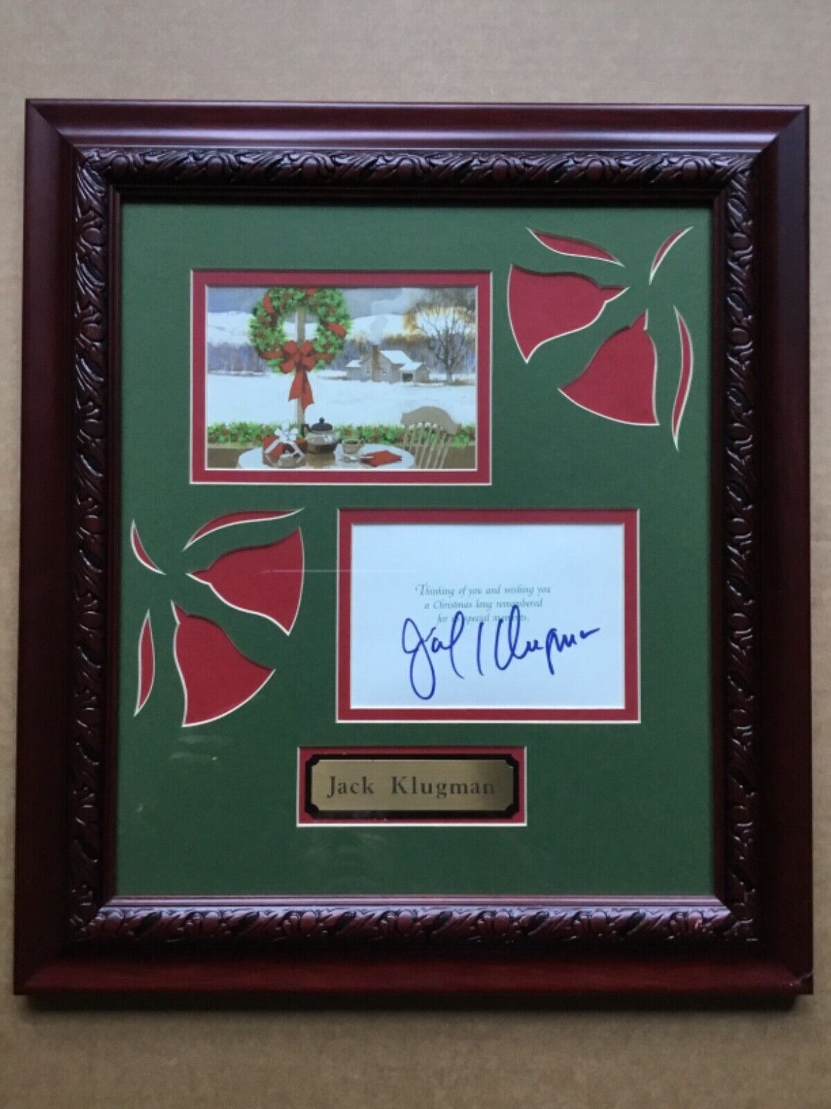 Very Rare Jack Klugman In-Person Signed Christmas Card with Custom Framing 