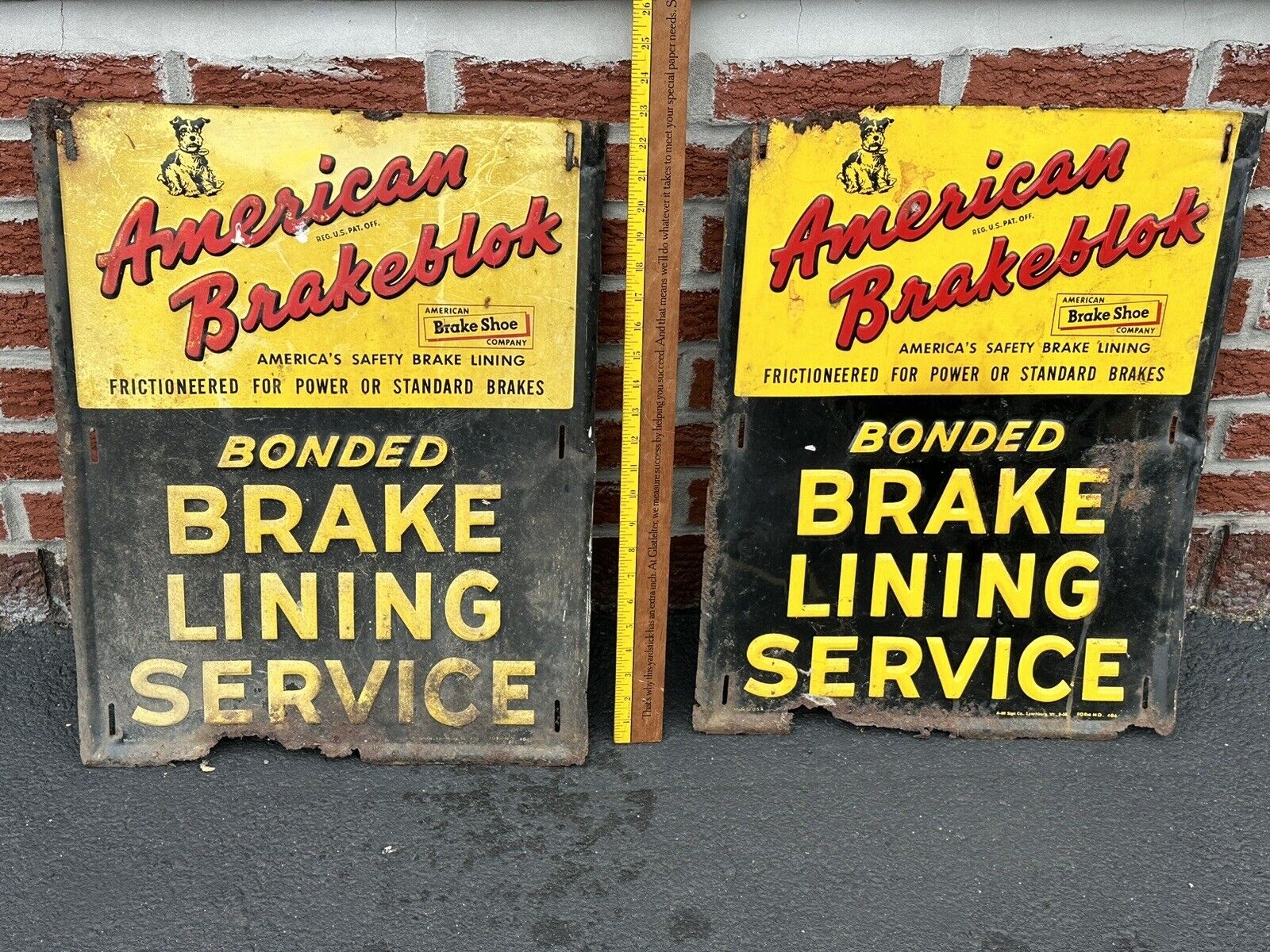 Rare 1950’s American Brake Blok Brake  Embossed Tin Sign Terrier Advertising