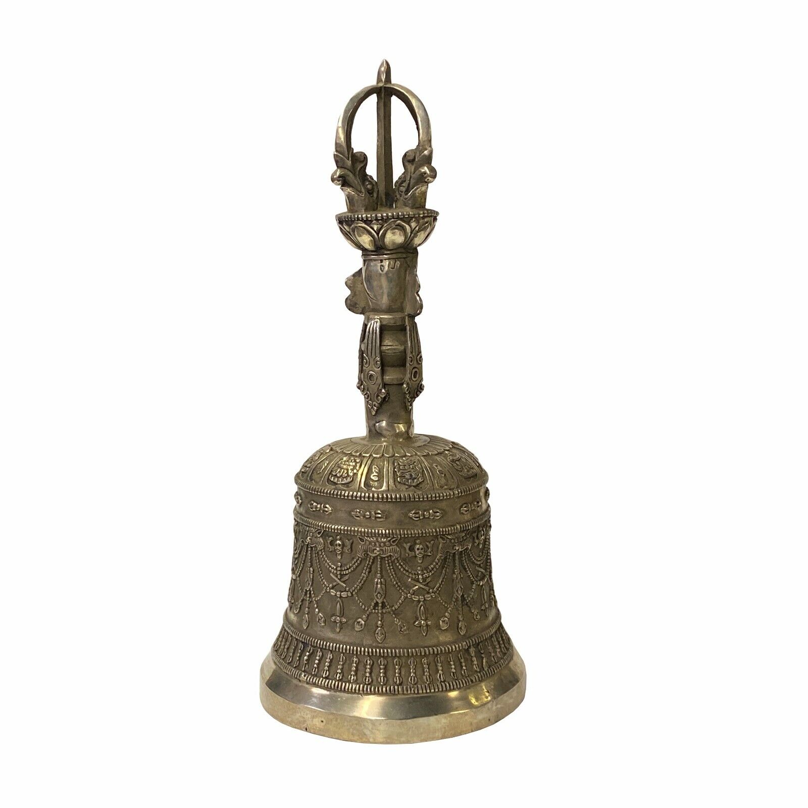 Handmade Silver Bronze Color Metal Tibetan Ritual Bell Display ws1833