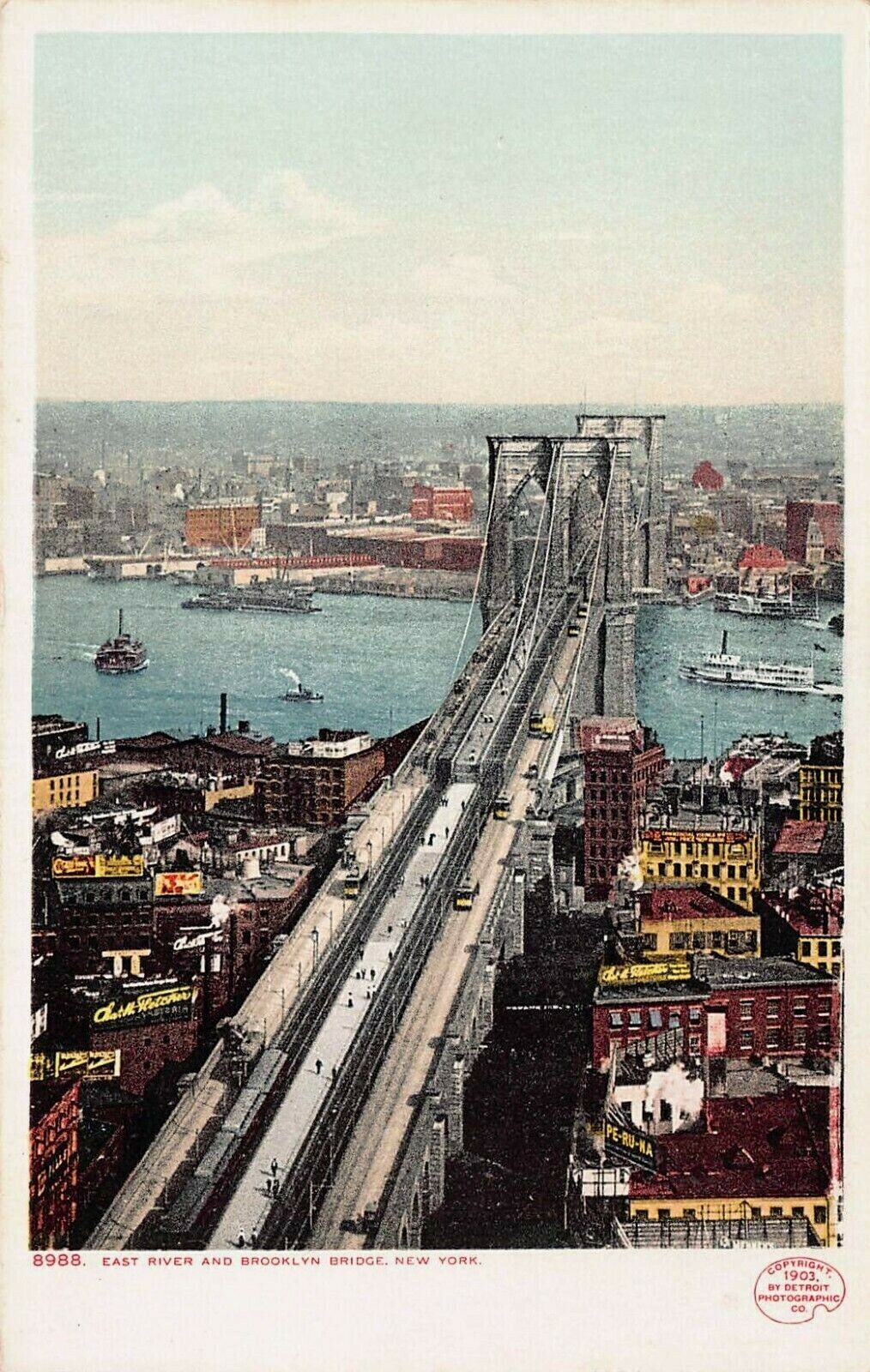 East River & Brooklyn Bridge, New York, 1903 Postcard, Detroit Photographic Co.