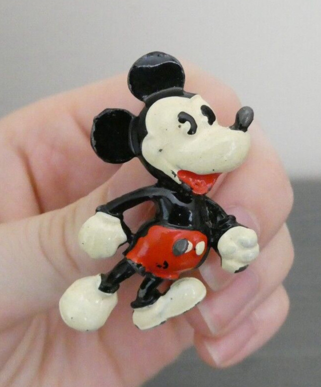 Rare HTF VTG Antique 1950s 60s Mickey Mouse Walking Metal 3D Pin Painted Enamel
