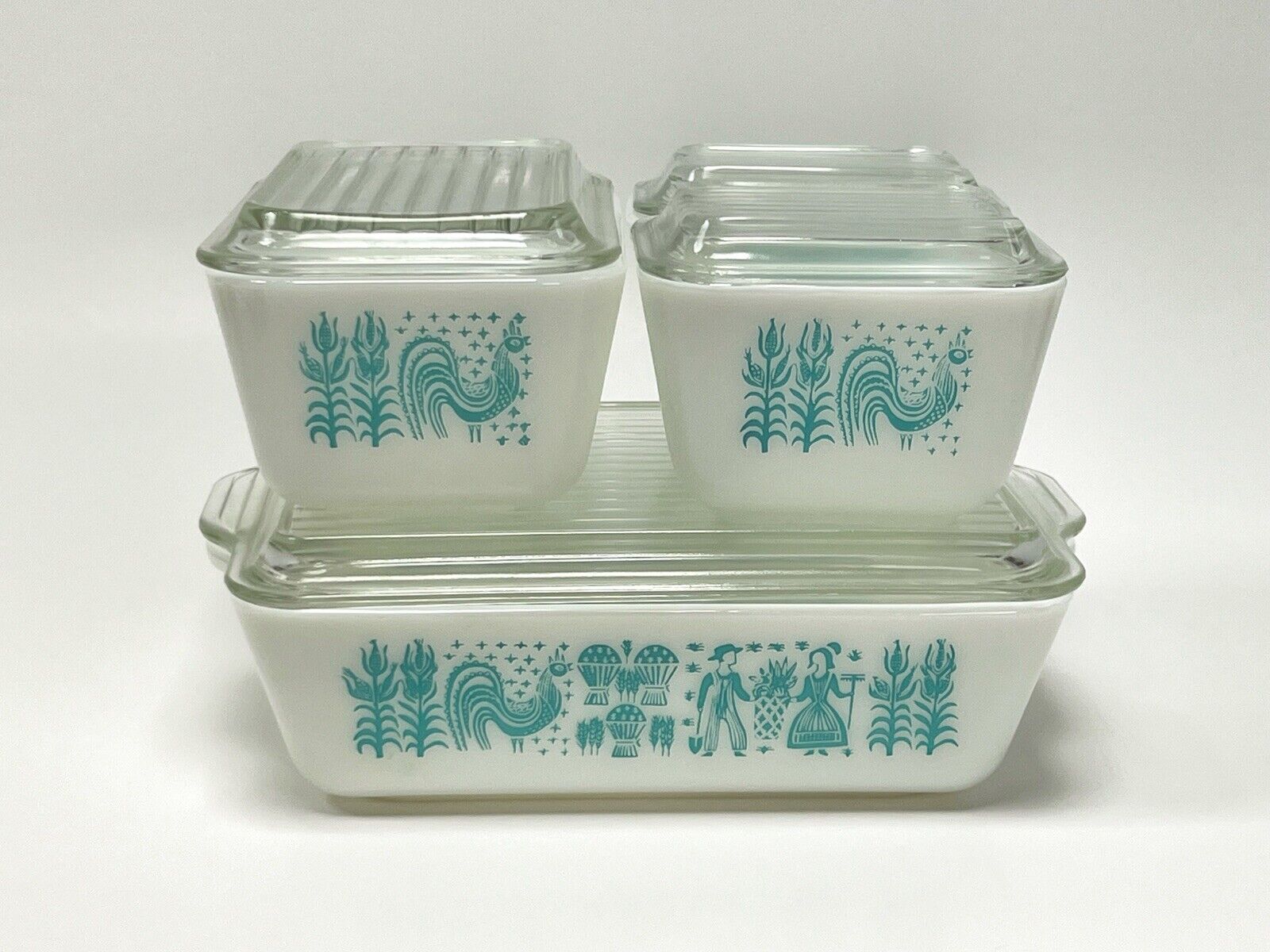Vntg 50's Pyrex Amish Turquoise Butterprint Refrigerator Full Set of 8 pieces