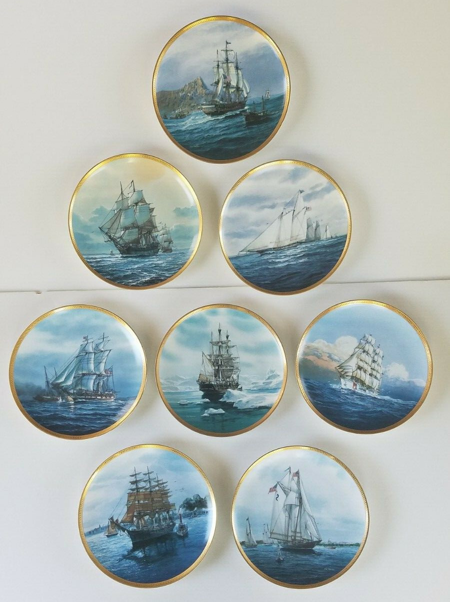 America's Greatest Sailing Ships Plate Hamilton Collection Tom Freeman Set of 8.