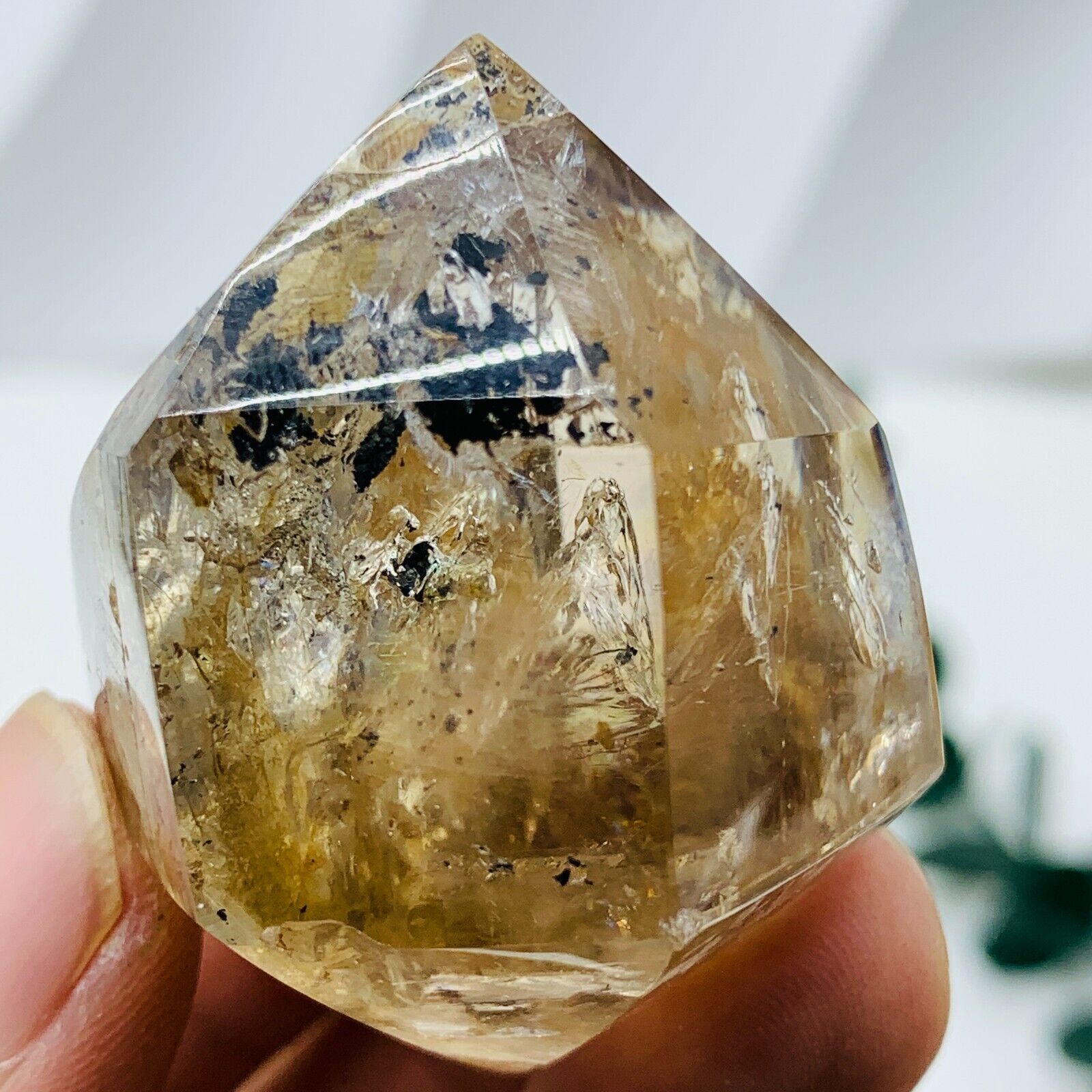 69g Very Rare Smoke top Herkimer diamond crystal gem&Eenhydro Carbon quicksand
