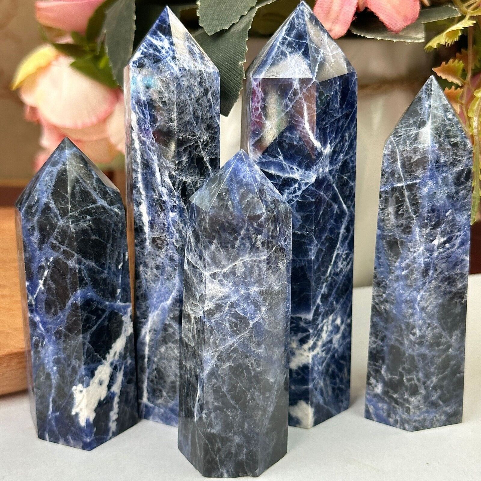 Blue Sodalite Crystal Polished Tower Point Meditation Healing Obelisk Decoration