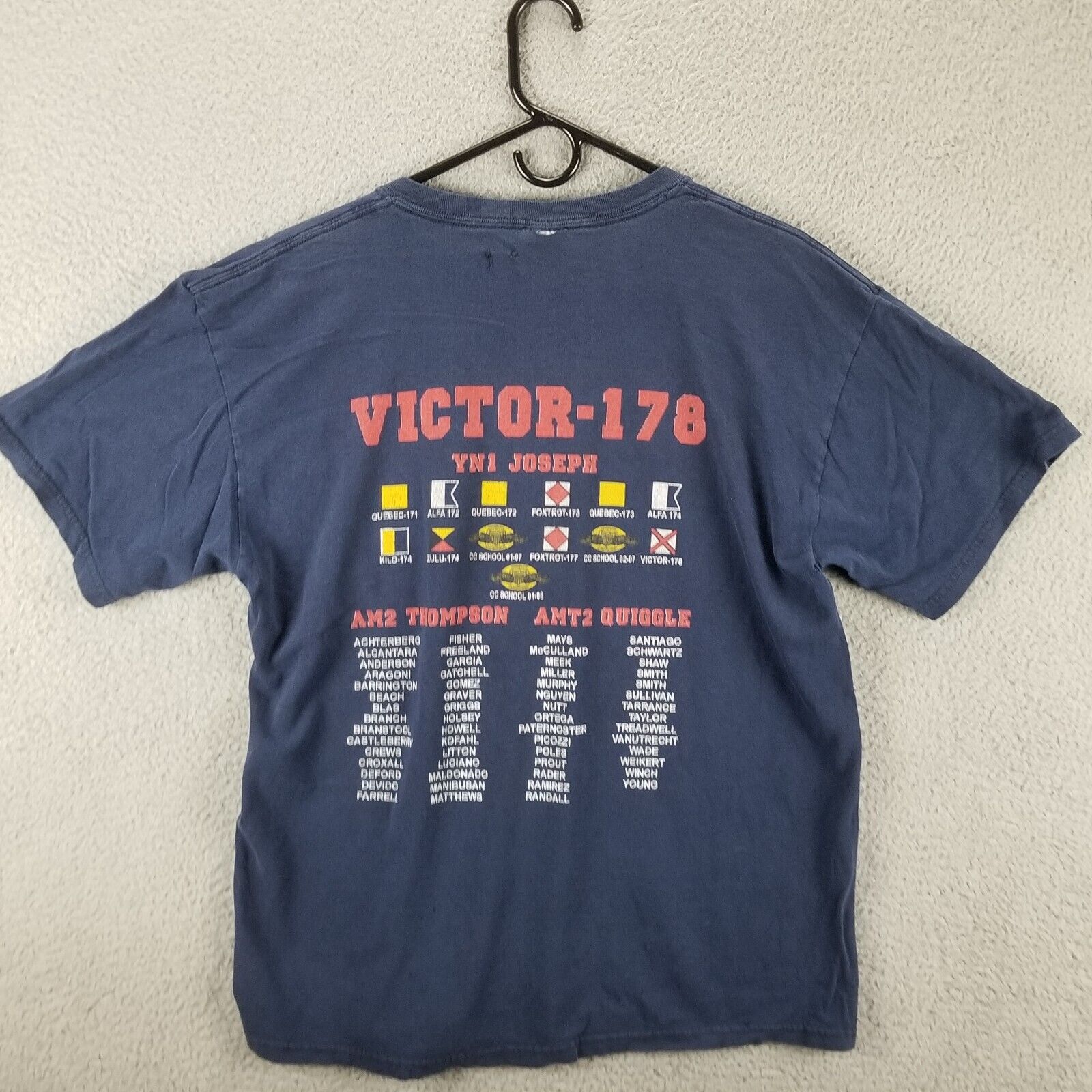 VTG US Coast Guard Shirt Large Victor -178 YN1 Joseph CC School Blue Flaw