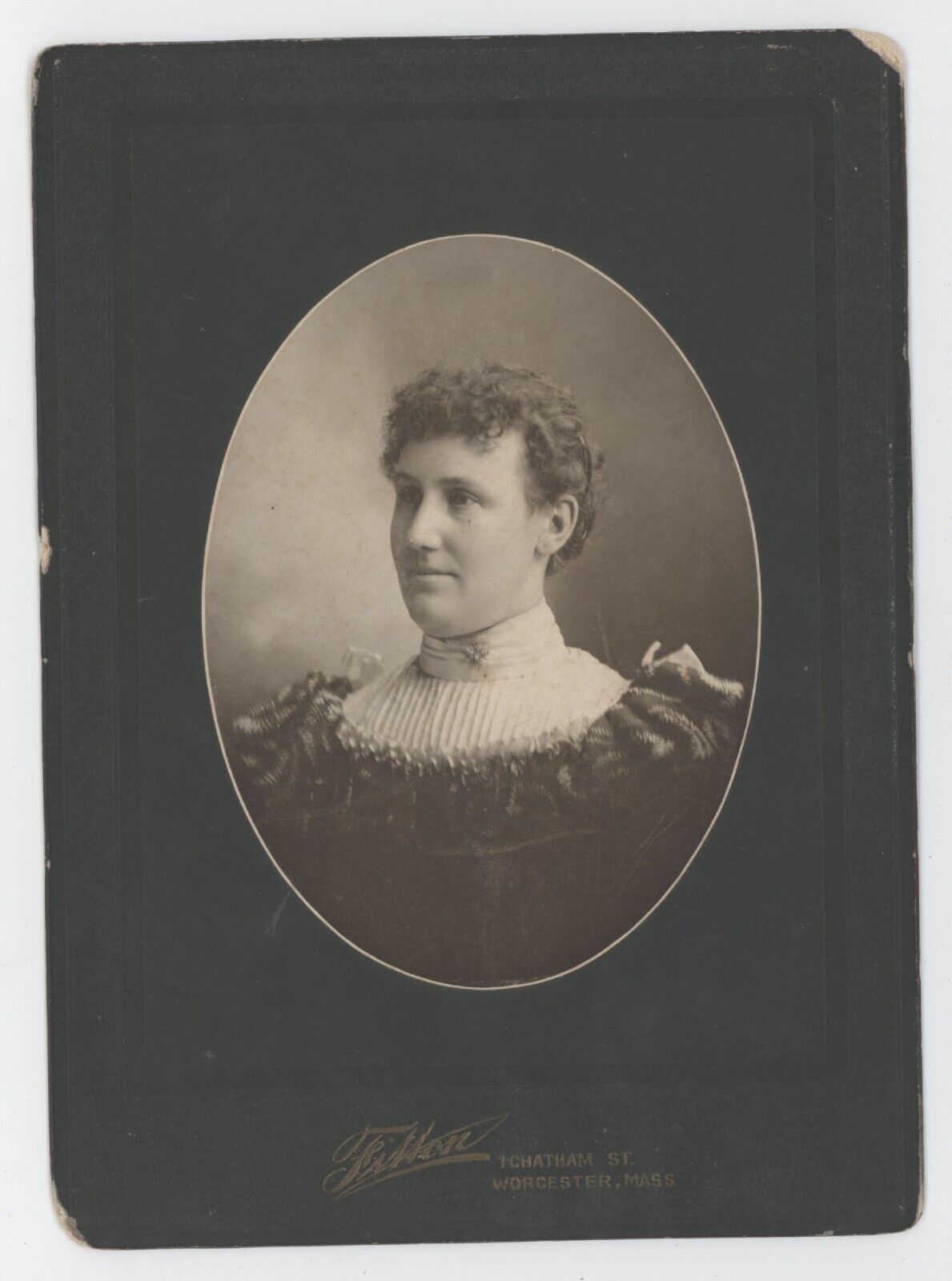 Antique Circa 1890s Cabinet Card Lovely Woman in Stunning Dress Worcester, MA