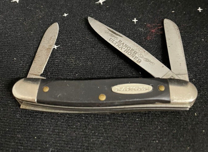 Vintage Ranger Pocket Knife Folding 3 Blade Black Ultra Honed 3.5\
