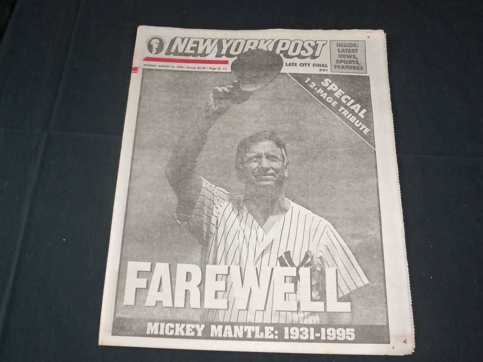 1995 AUGUST 14 NEW YORK POST NEWSPAPER - MICKEY MANTLE DIES - NP 3569