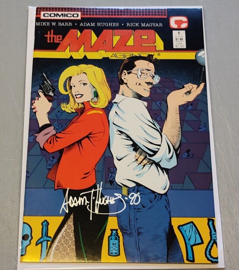 THE MAZE AGENCY #1 SIGNED BY ADAM HUGHES IN 1990 Early Full Name Signature NM
