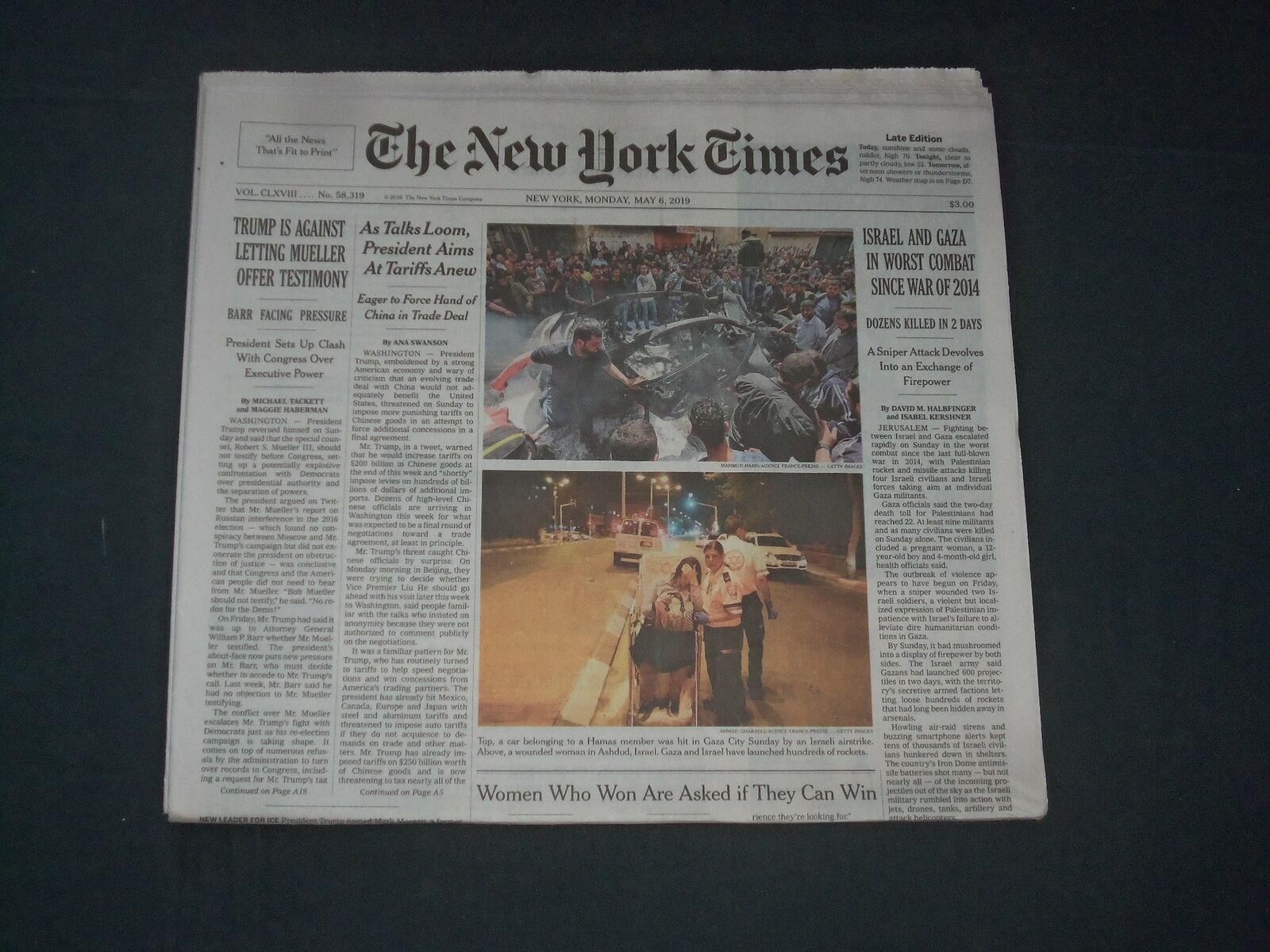 2019 MAY 6 NEW YORK TIMES - ISRAEL AND GAZA IN WORST COMBAT SINCE WAR OF 2014